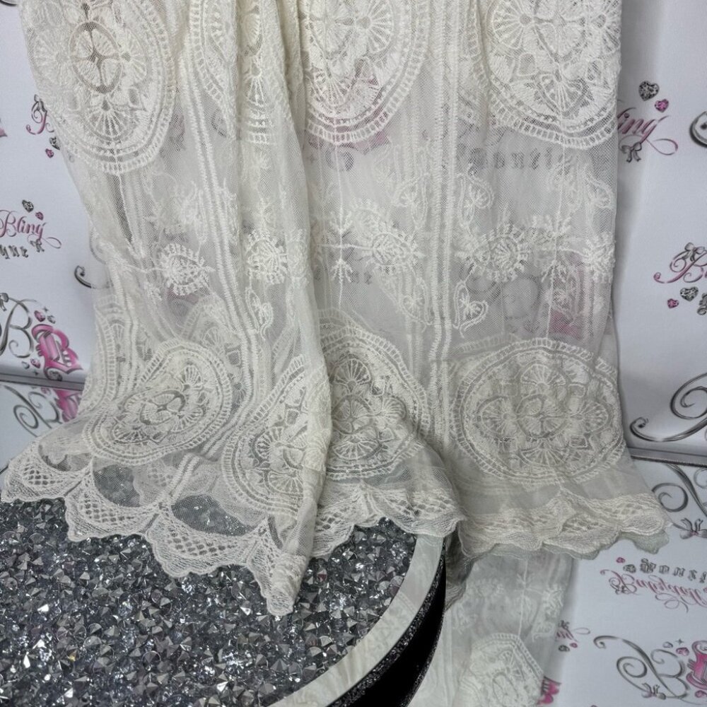 Cardigan Bohemian Lace Kimono Cardigan - White cream tie up ribbon belt ONESIZE - Picture 9 of 11